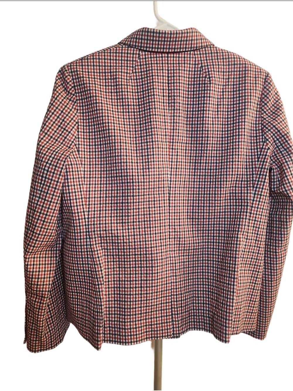 J.Crew Double-Breasted Plaid Check Blazer Jacket – Size 12 Red navy White G1124 - Picture 5 of 13